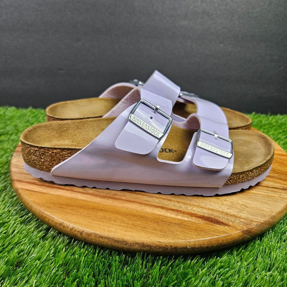 Birkenstock Arizona Birko Flor Patent Sandals Womens Size 40 Lavender Slides